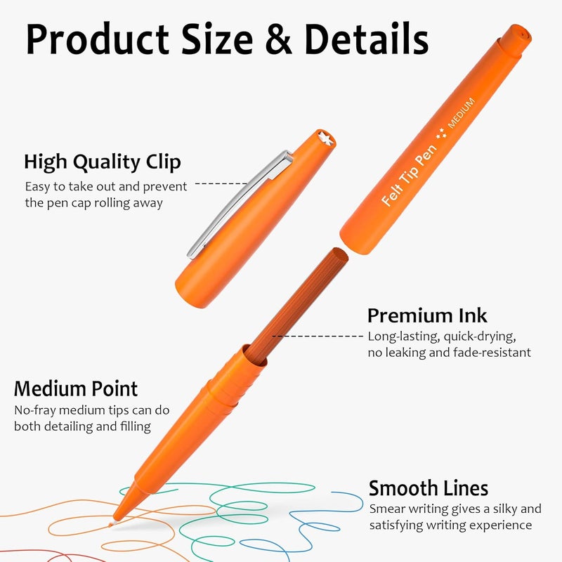 Lelix 60 Colors Felt Tip Pens, Medium Point Felt Pens, Assorted Colors Markers Pens For Journaling, Writing, Note Taking, Planner Coloring, Perfect as Art Office and School Supplies - Image 4